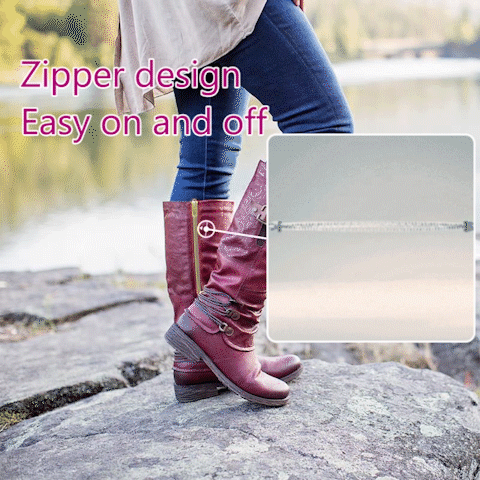 🎁LAST DAY 45% OFF🎁Women's Vintage Leather Zipper High Snow Boots