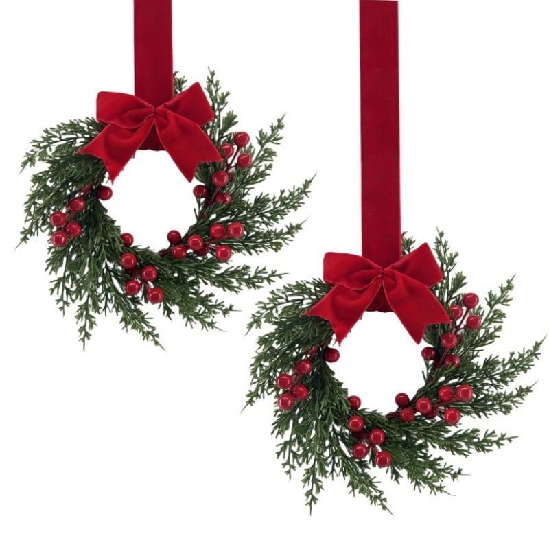 🎄TikTok Christmas Sale -70% OFF✨Christmas Mini Cabinet Wreath with Ribbon Bows
