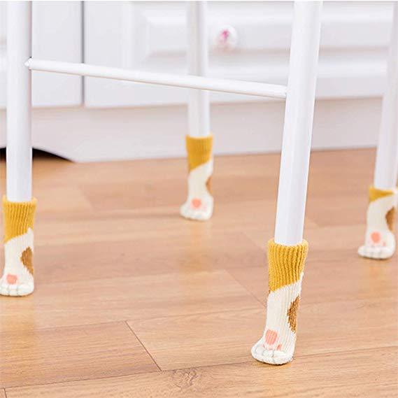 4 Pcs/Set Knit Flower Floor Protector Leg Sleeve Table Chair Foot Cover Socks