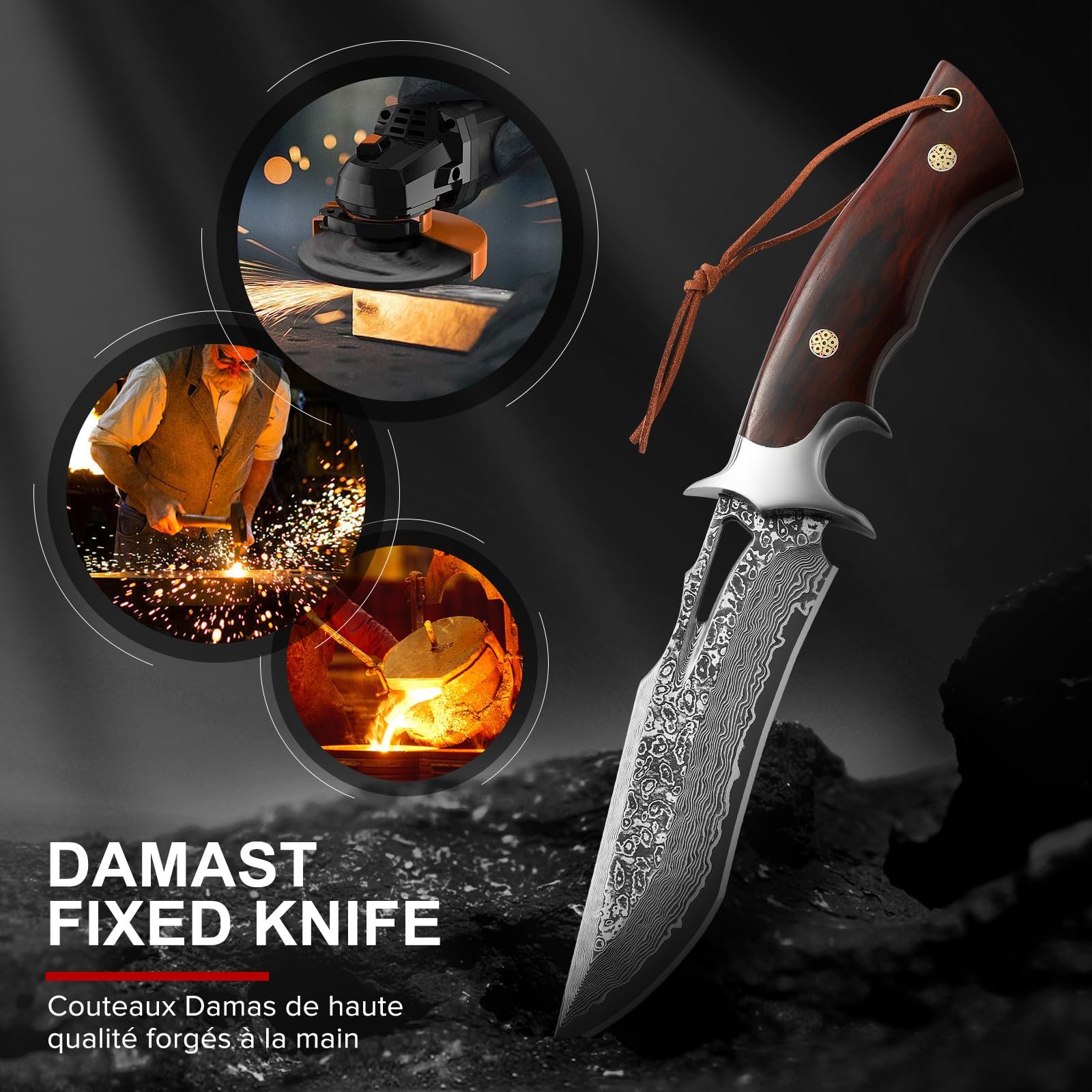 Damascus Steel Camping Knife - FREE SHIPPING