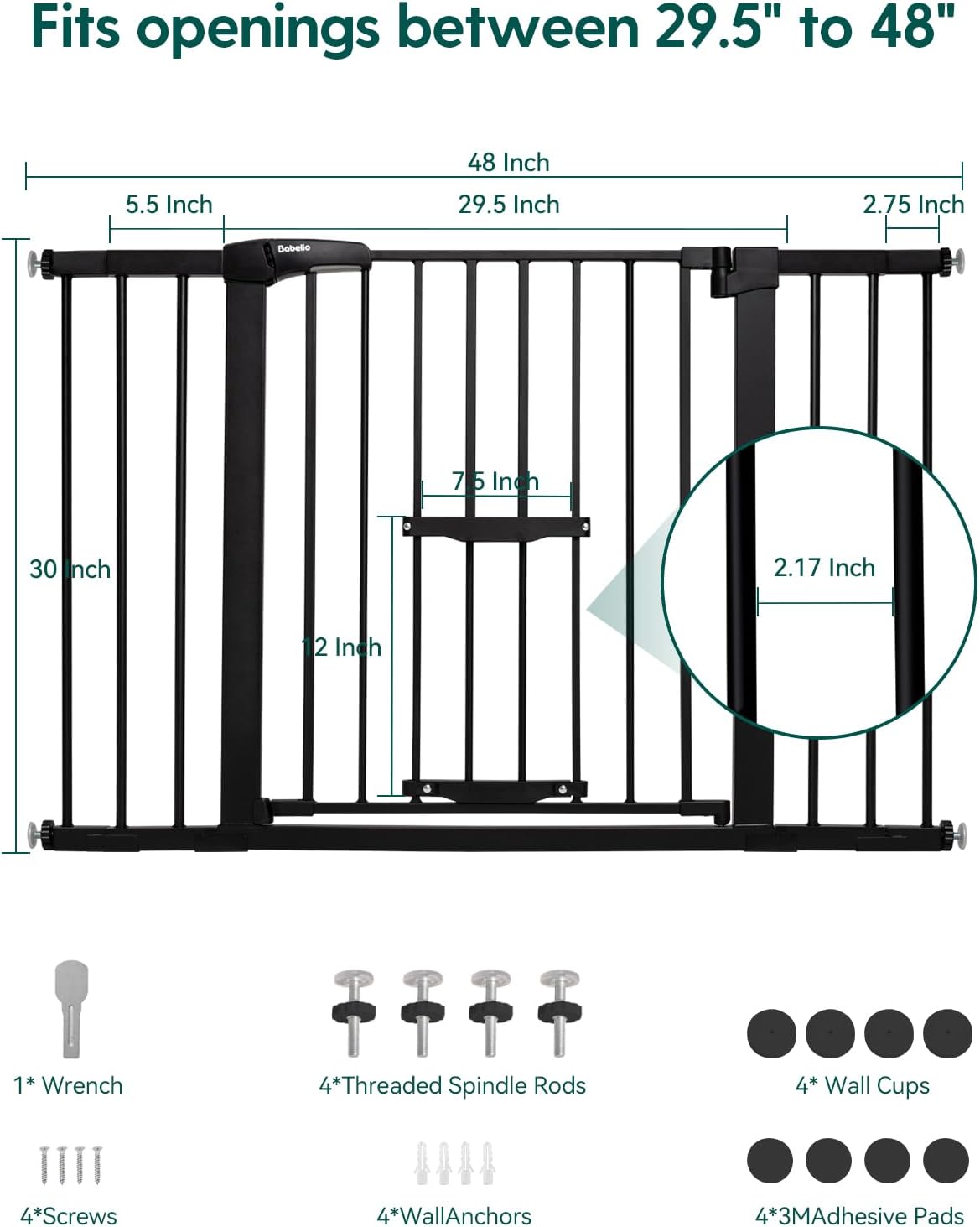 BABELIO New Version Baby Gate with Cat Door, 29.5-40