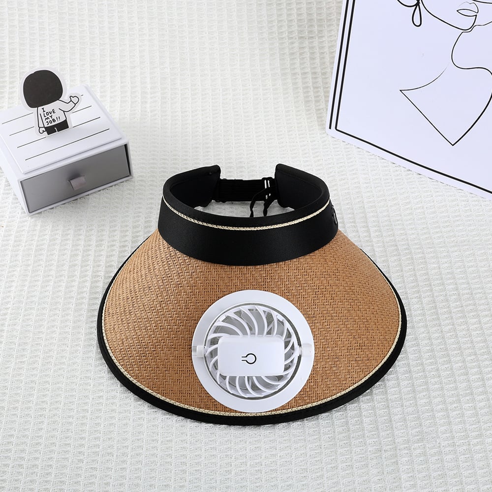 🎁TikTok Last Day Sale - 70% OFF🔥Sun hat with fan, hollow top, large brim, three-level adjustable