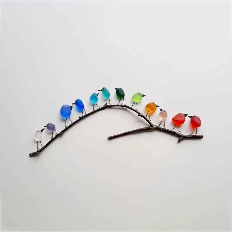 (🔥HOT SALE NOW 49% OFF) - Sea Glass Rainbow Birds - Framed Unique Handmade