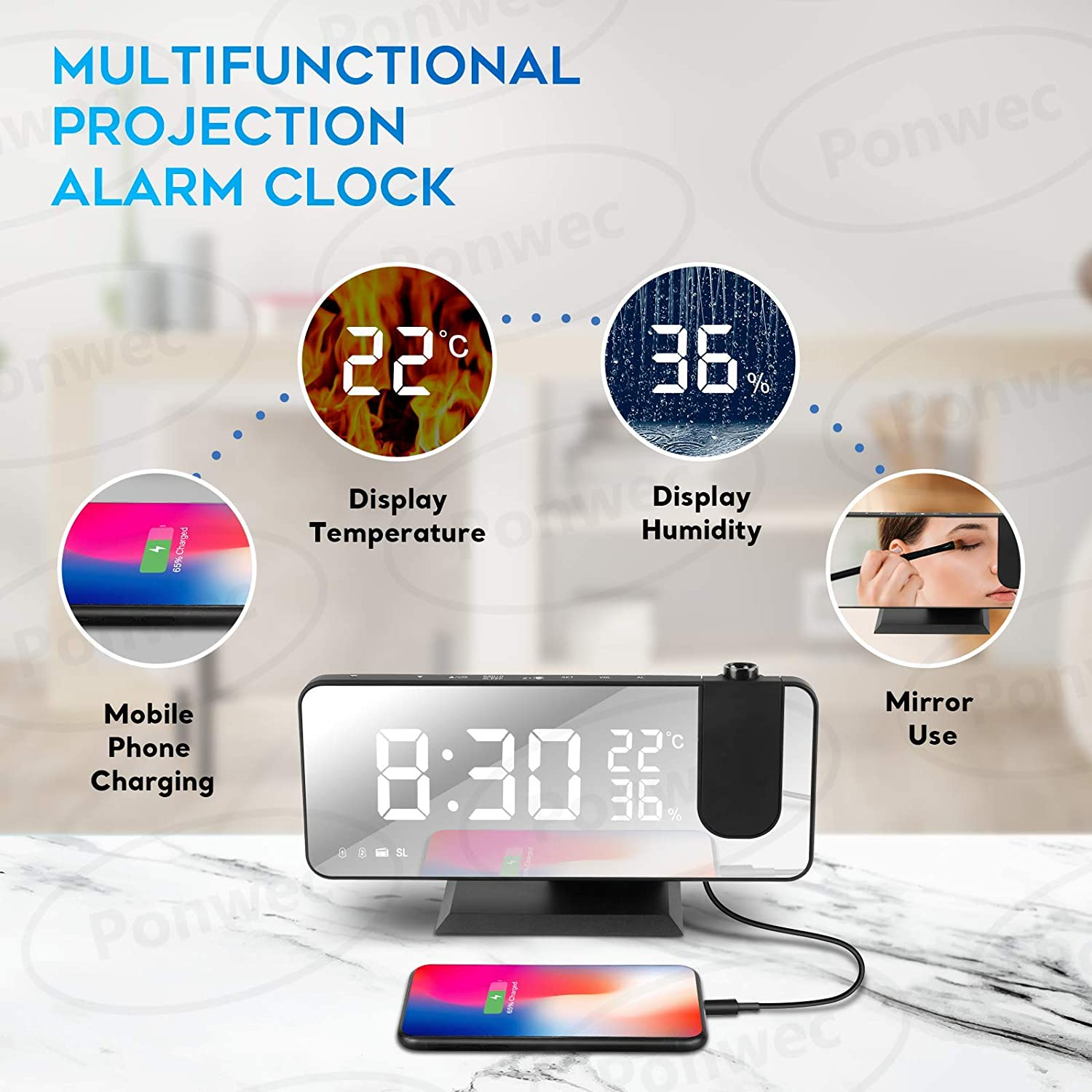 (Summer Hot Sale-40% OFF) Projection Alarm Clock-BUY 2 FREE SHIPPING