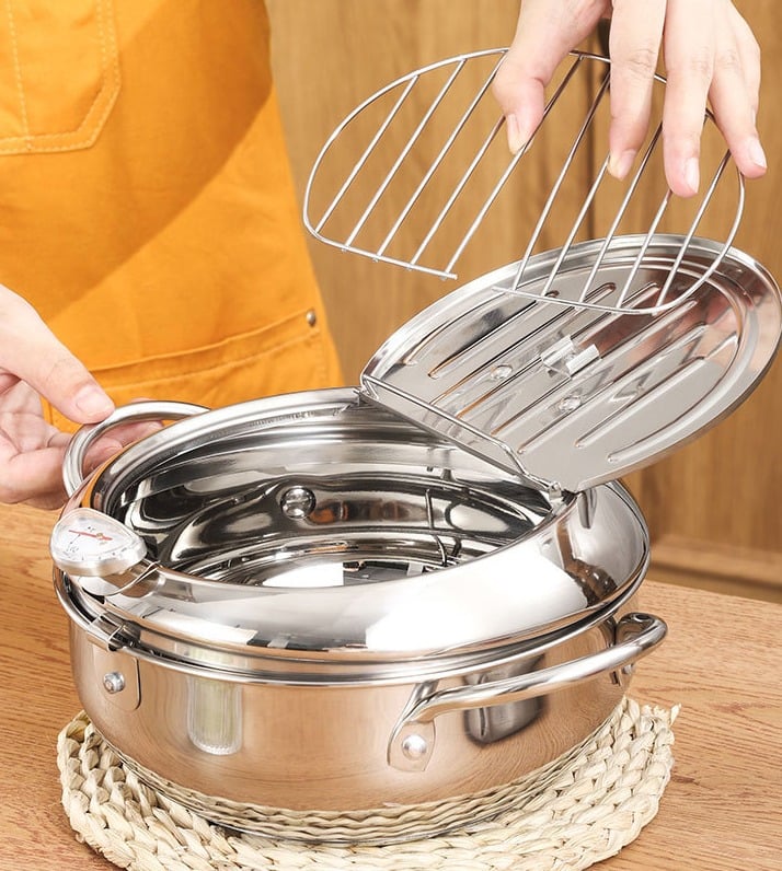 🔥LAST DAY 49% OFF🔥 -Stainless Steel Frying Pot with Thermometer and Oil Drip Drainer Rack🎉FREE SHIPPING