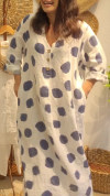 Women's V-neck Polka Dot Cotton and Linen Casual Dress