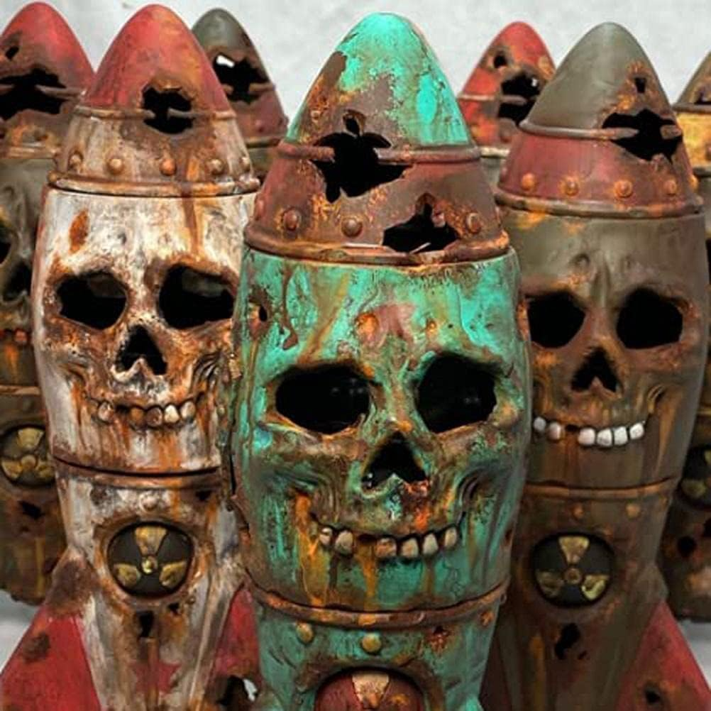 Handmade Resin Skull Bomb Decorations with Graffiti Nuclear Logos