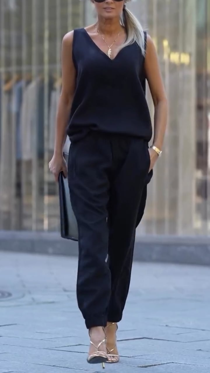 Women's V-neck Loose Top and Pants Casual Suit