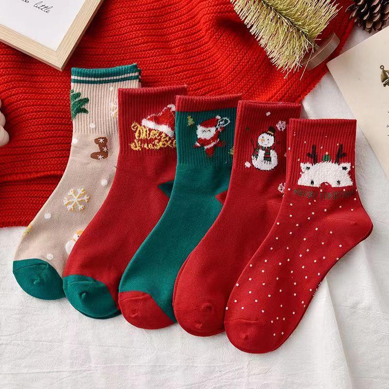 Women's Christmas Midtube Red Year A Pair of Birth Socks Random
