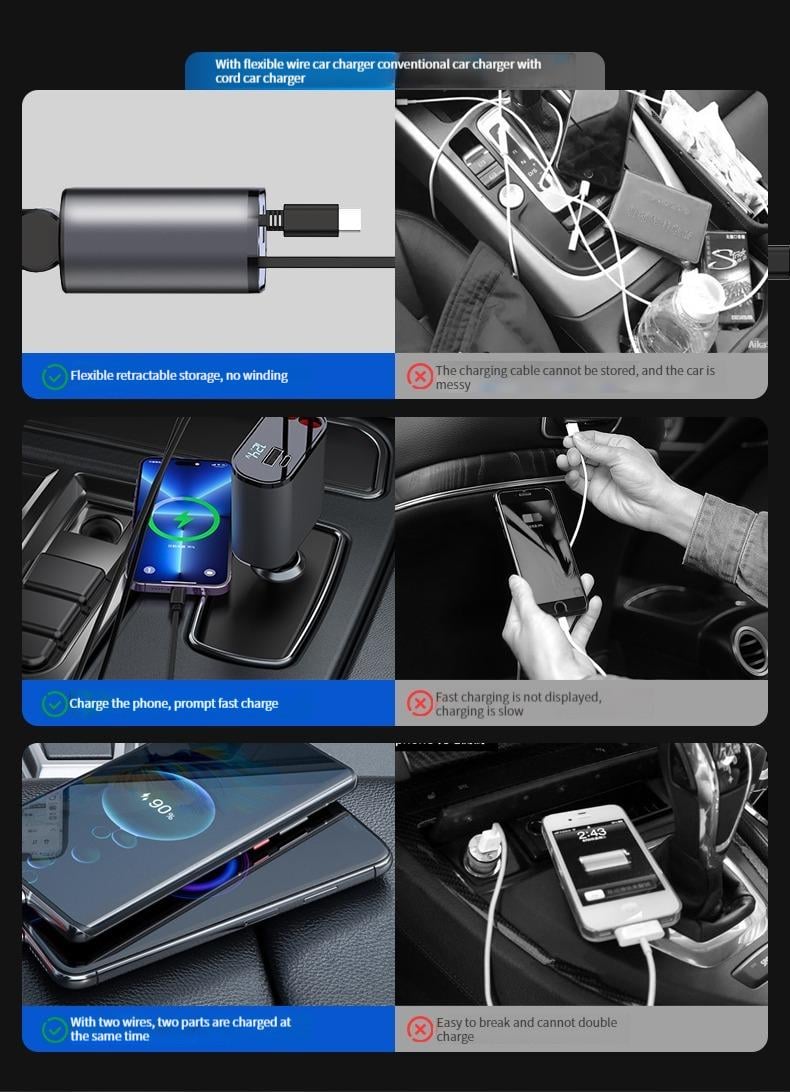 ⏰Last Day Promotion 50% Off 🔥Fast Charge Retractable Car Charger