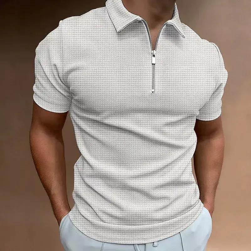 Men's Golf Shirt Tartan Vintage Turndown Going out golf shirts Zipper Patchwork Short Sleeve Tops Designer Sports Black Khaki Royal Blue / Summer