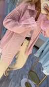 Women's Shiny Round Neck Gold-stamped Striped Casual Shirt