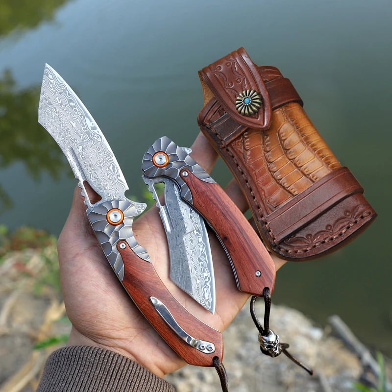 Handmade Damascus Pocket Knife | EDC Hiking & Camping Companion