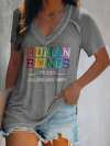V-Neck Retro Human Beings 100% Organic Colors May Vary Human Rights Equality Pride Print T-Shirt