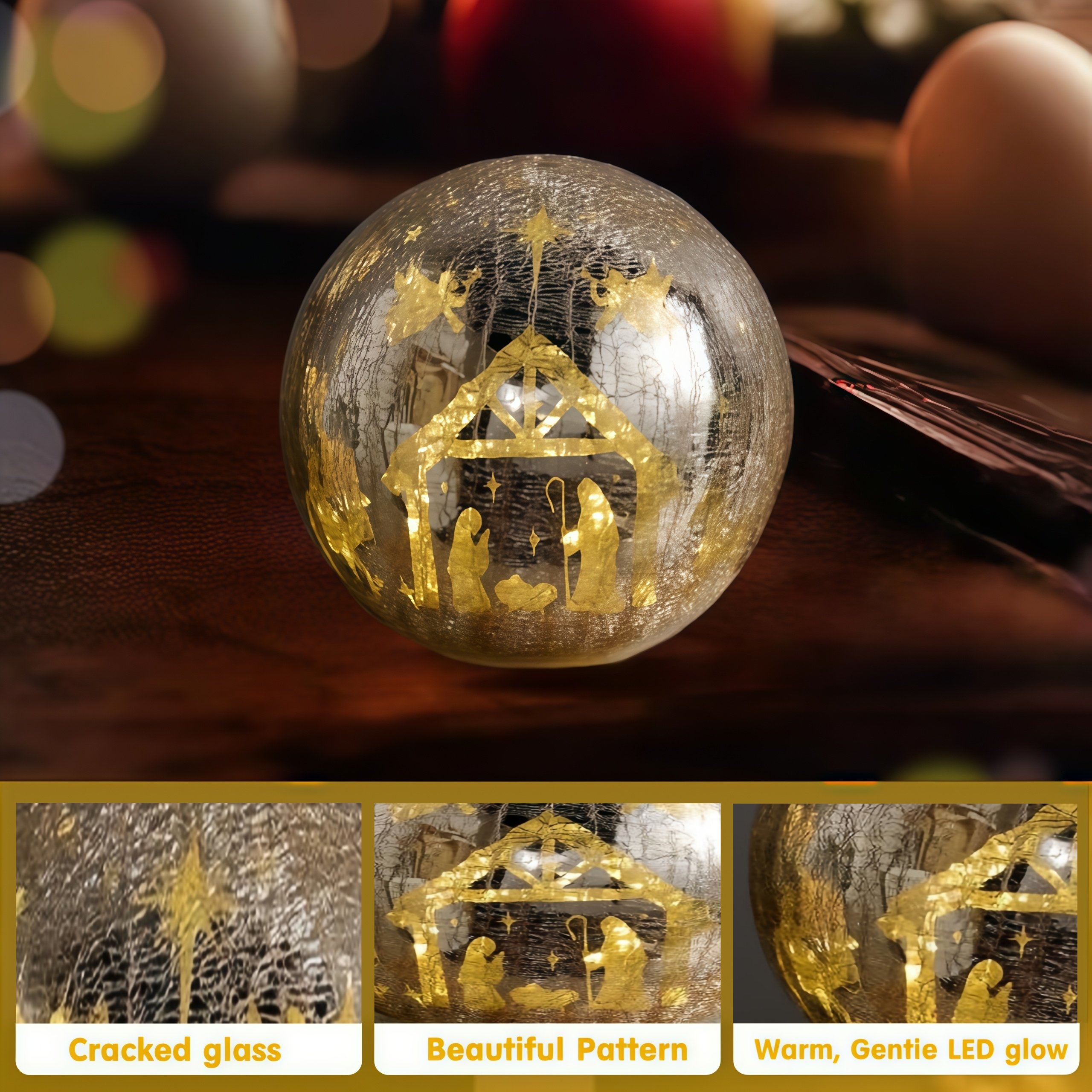 🏆Flash Sale⚡Illuminated Crackle Sphere Nativity Scene