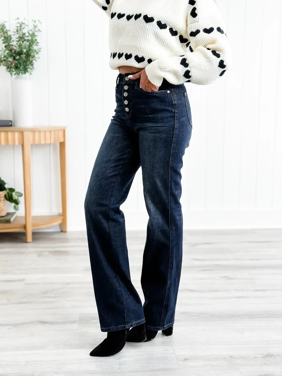 ❤️LETZTER TAG 50 % RABATT🔥Bootcut-Jeans mit mittelhohem Bund und Knopfleiste
