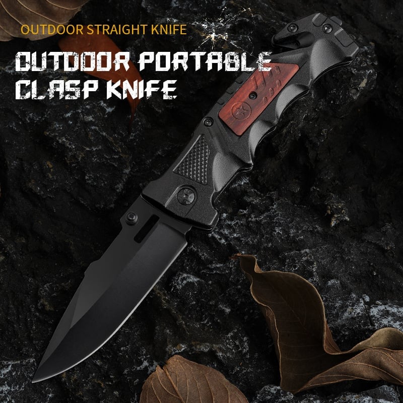 Outdoor folding knife with black wooden handle