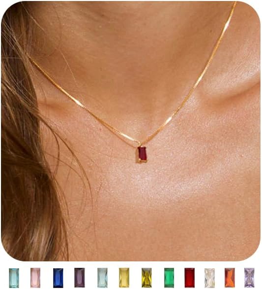 FUNEIA Diamond Necklaces for Women 14K Gold Plated Emerald Birthstone Necklace for Women Mothers Dainty Gold Necklace Blue Green Cubic Zirconia Pendant Necklace Birthday Gifts for Women Girls Jewelry