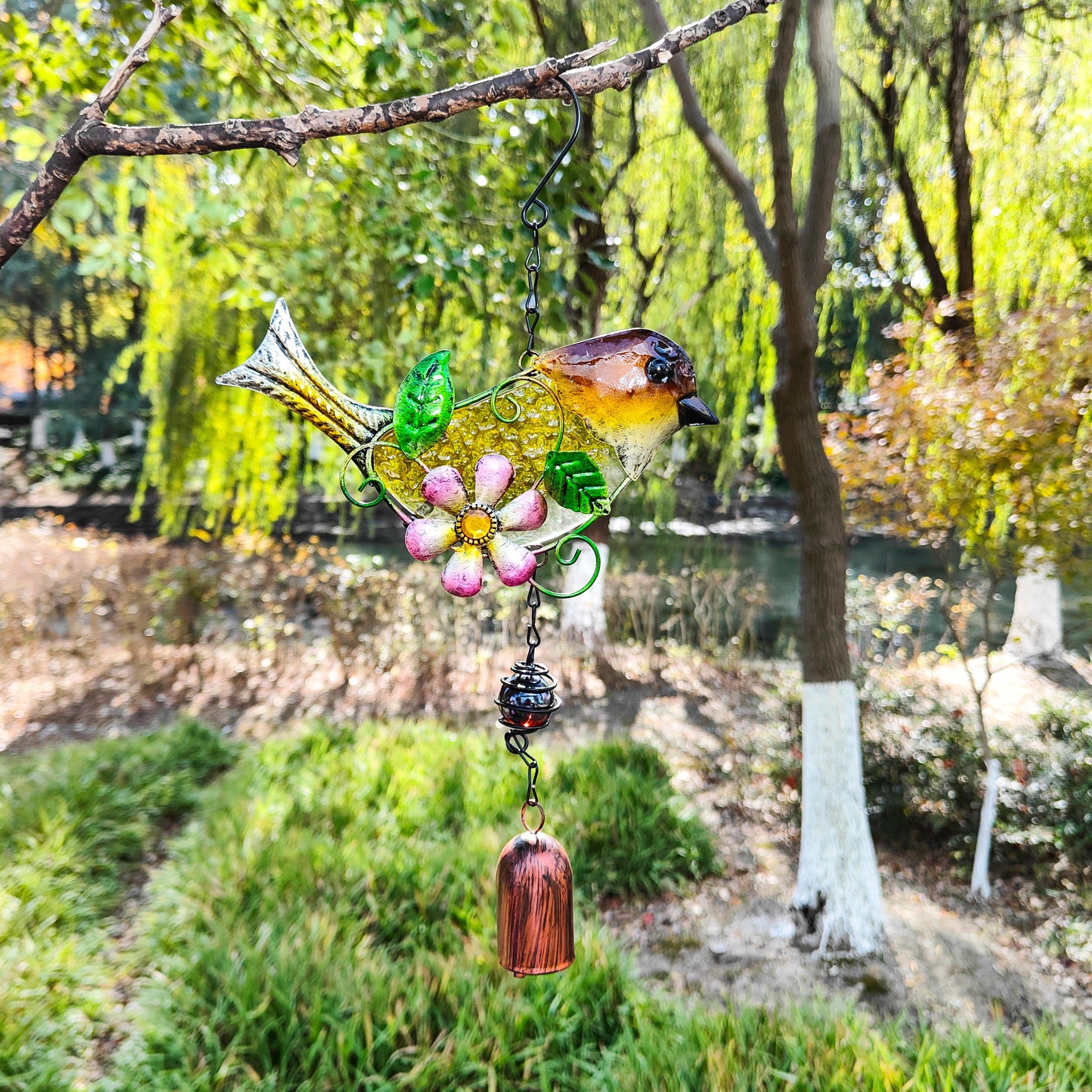 🐦Handmade Glass Painted Bird Wind Chime