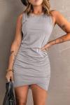 BTFBM Women 2024 Summer Sleeveless Tank Dresses Crew Neck Slim Fit Short Casual Ruched Bodycon Party Club Mini Dress