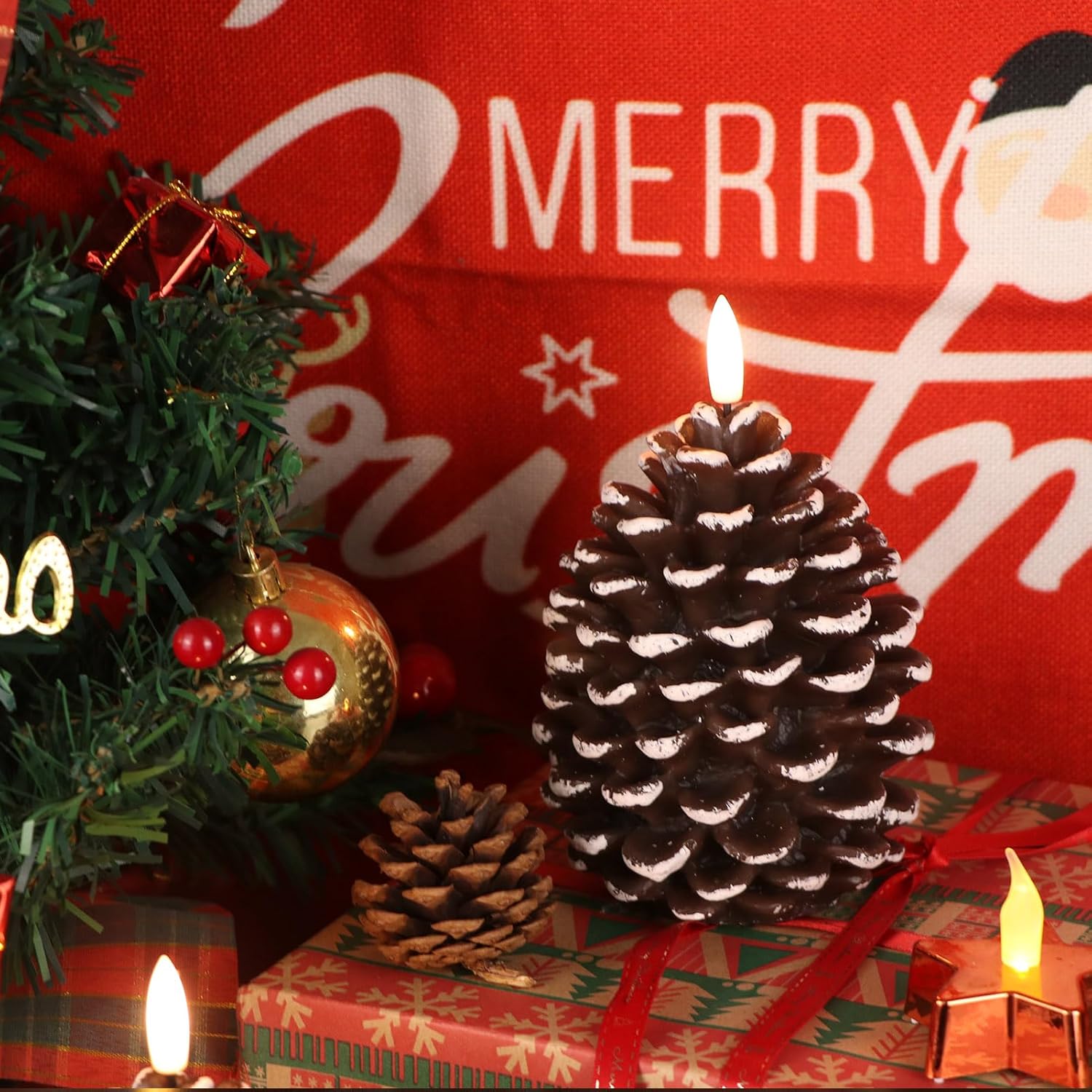 🎅2024 Christmas Promos🔥Flameless Pinecone Candles Battery Operated