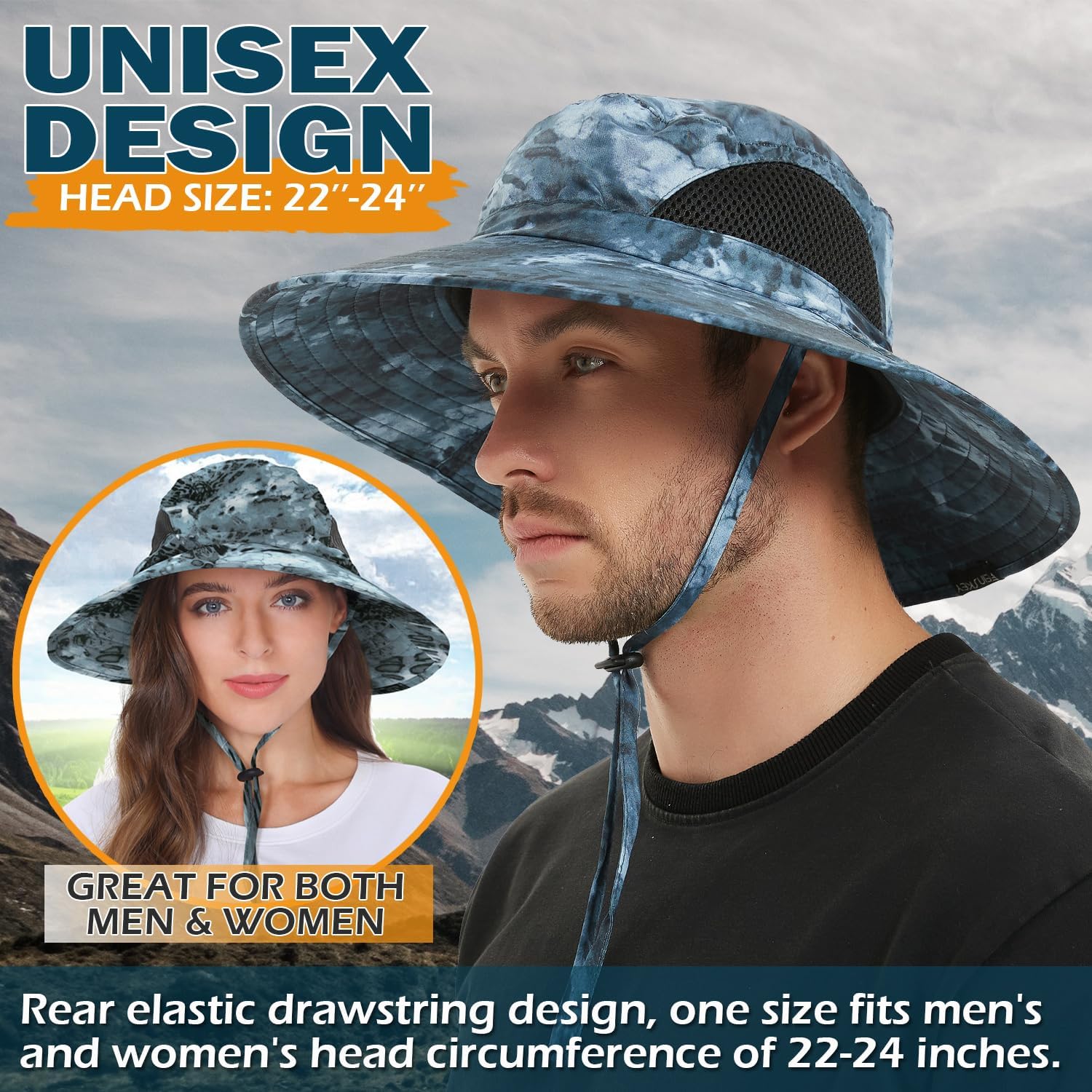 EINSKEY Unisex Sun Hat, Waterproof Wide Brim Bucket Hat Packable Boonie Hat for Fishing Hiking Gardening Safari Beach