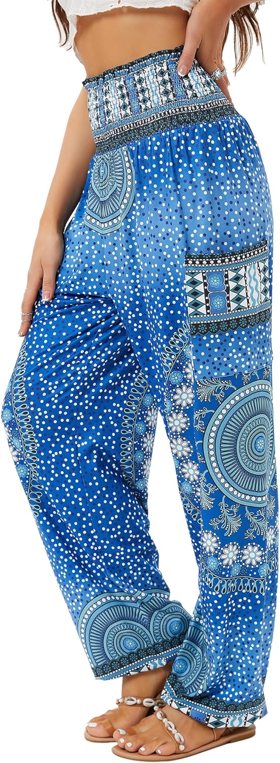 QIANXIZHAN Women's Harem Pants, High Waist Yoga Boho Trousers with Pockets