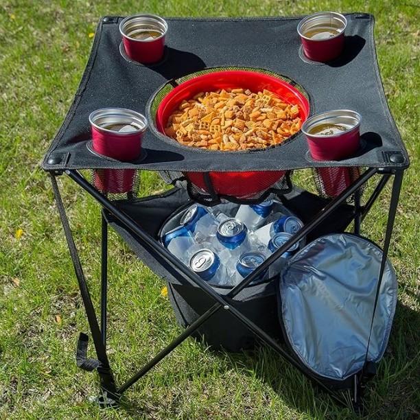 Multifunctional Tailgate Table - Foldable Camping Table with Insulated Cooler, Food Basket, and Travel Bag