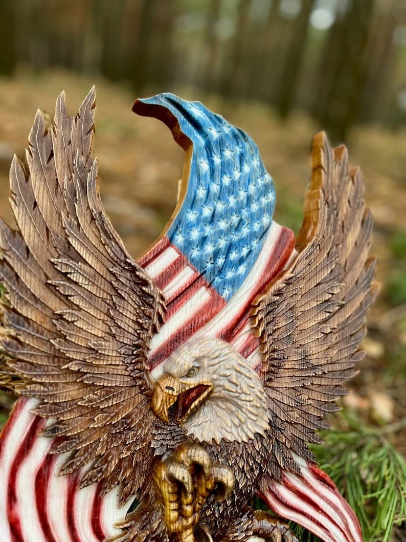 🔥Handcrafted Wooden American Flag with Bald Eagle