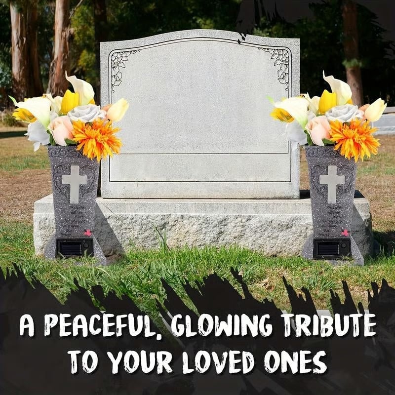 🎁TikTok Last Day Sale - 70% OFF🔥Solar-powered cross angel flowerpot solar-powered cemetery vase with LED