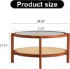 Mid Century Modern Coffee Table with Storage, 41.3 Inch Rectangle Wooden Accent Center Tables with Sliding PE Rattan Woven Door Panel and Solid Wood Legs, Suitable for Living Room, Apartment