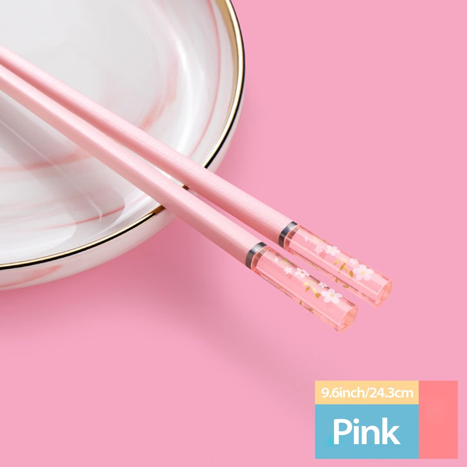 Chopsticks Reusable Dishwasher Safe, 9.57 inches Premium Non-slip Lightweight Fiberglass Chop Sticks, Japanese Chinese Chopstick Gift Set for Party, Pink- 5 Pairs