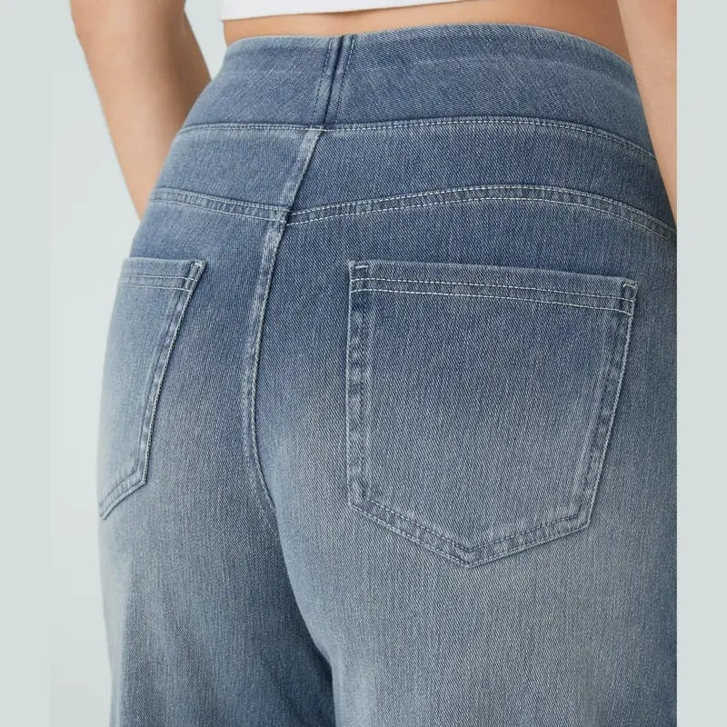 📢Letzter Tag: 49% Rabatt🏆Damen High-Waist Baggy Weite Bein Stretch Strick-Jeans – Bequeme Casual Denim