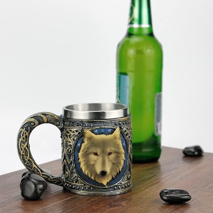 💥🛍️ Great deals! Stainless steel wolf cup, resin 3D wolf coffee cup