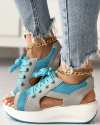 (🎉Last Day Promotion 50% OFF) Contrast Paneled Cutout Lace-up Muffin Sandals - Buy 2 Get Extra 10% OFF & FREE SHIPPING