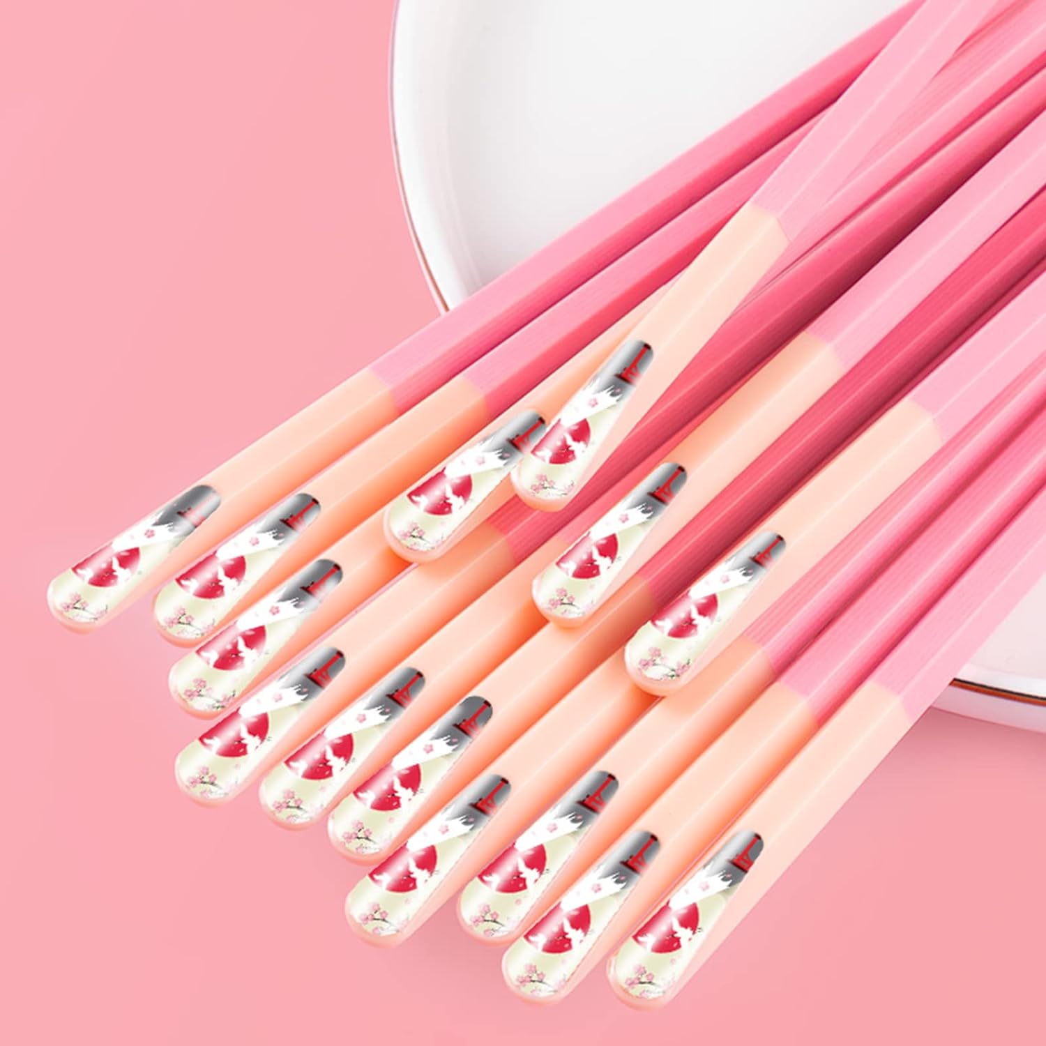 Chopsticks Reusable Dishwasher Safe, 9.57 inches Premium Non-slip Lightweight Fiberglass Chop Sticks, Japanese Chinese Chopstick Gift Set for Party, Pink- 5 Pairs