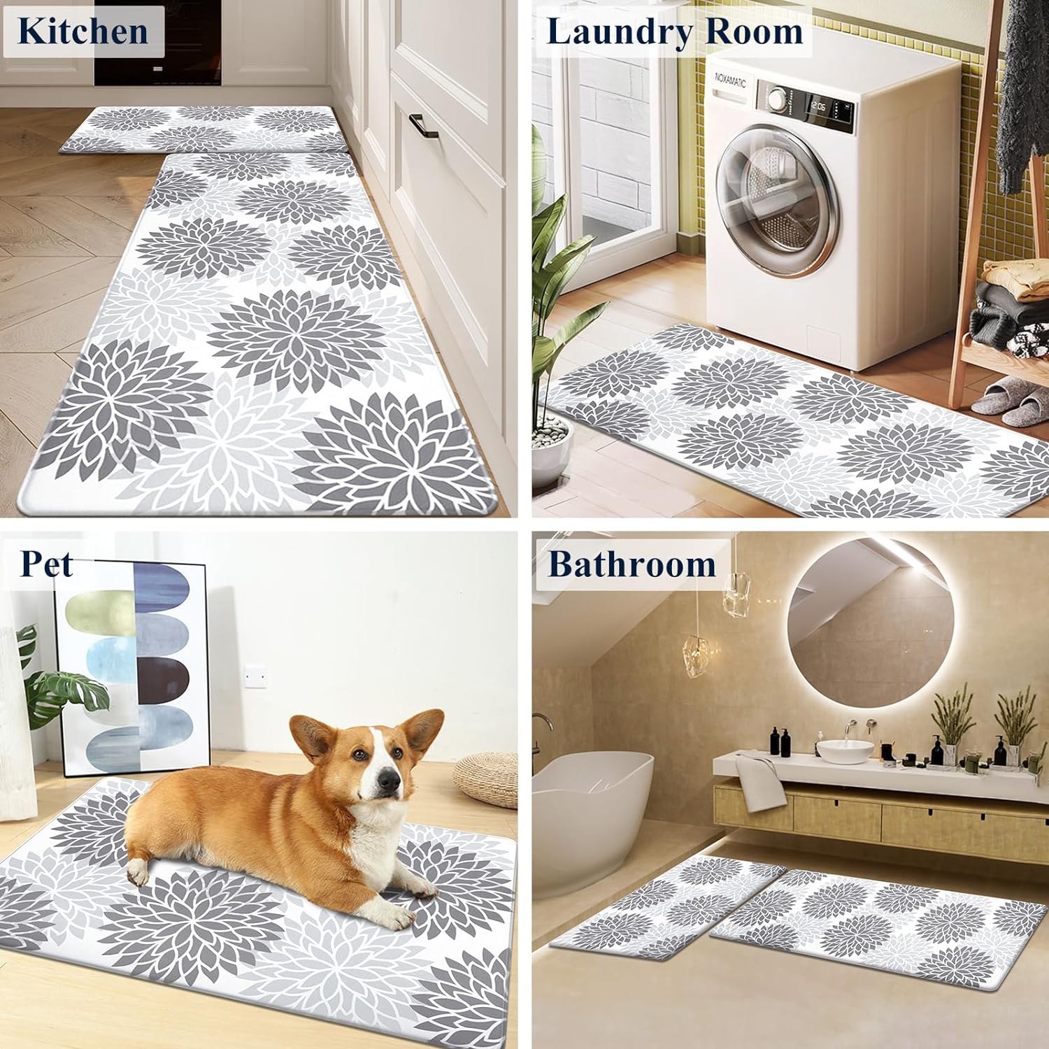 HEBE Anti Fatigue Kitchen Rug Sets 2 Piece Non Slip Kitchen Mats for Floor Cushioned Kitchen Rugs and Mats Waterproof Comfort Standing Mat Runner for Kitchen,Home Office,Sink,Laundry