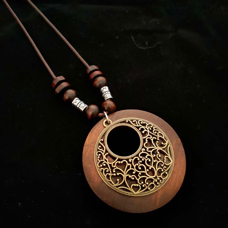 Handmade wooden boho style vintage pendant