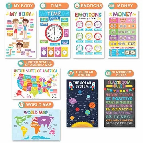 16-Pack Vibrant Educational Posters for Classroom & Homeschool