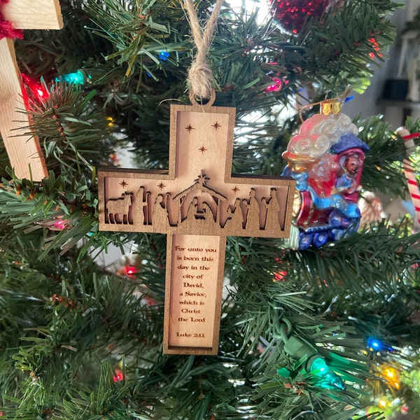 💝Christmas Gift- Nativity Cross Scripture Ornament - Religious Luke 2:11🙏🏼