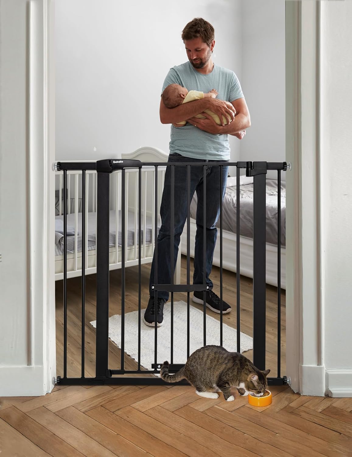 BABELIO New Version Baby Gate with Cat Door, 29.5-40