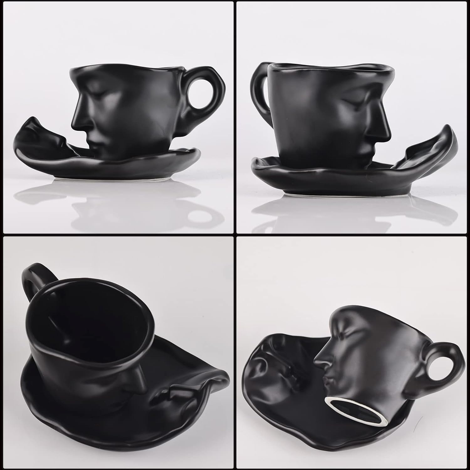 🔥Last Day Promotion - 50% OFF🎁 Tea Cup and Saucer Set Ceramic Kissing Couple Coffee Mug Set with Spoon Face Coffee Cup Unique Teacup and Saucer Birthday🎂 Creative Gift