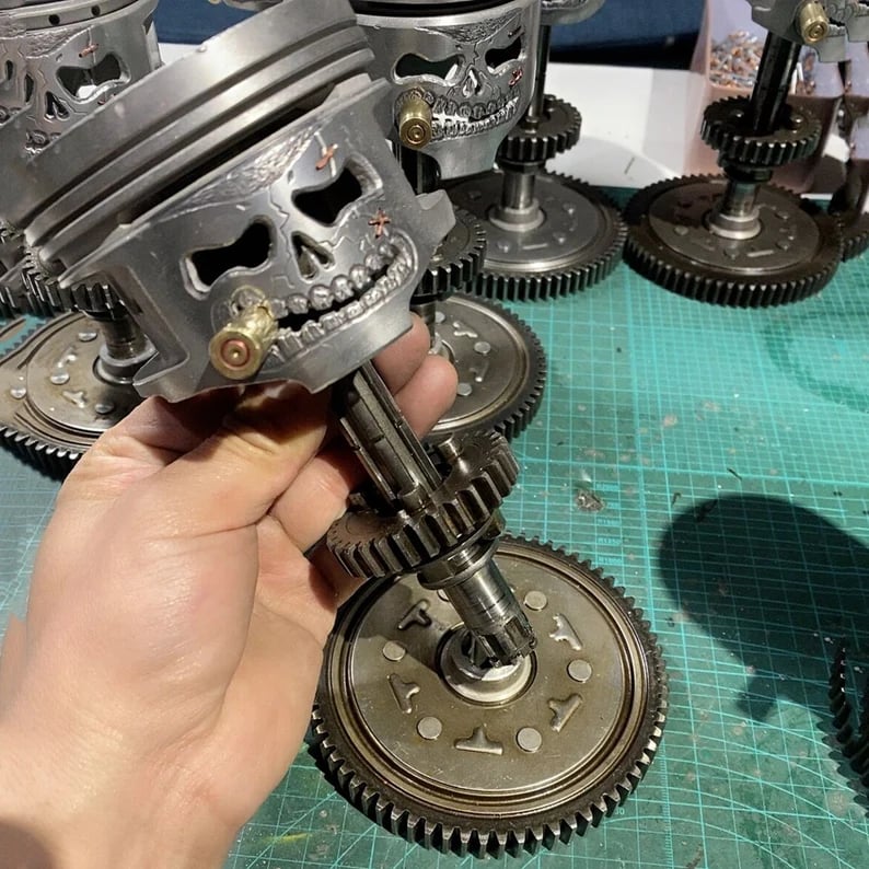 🔥Handmade Piston Skull Face Sculpture