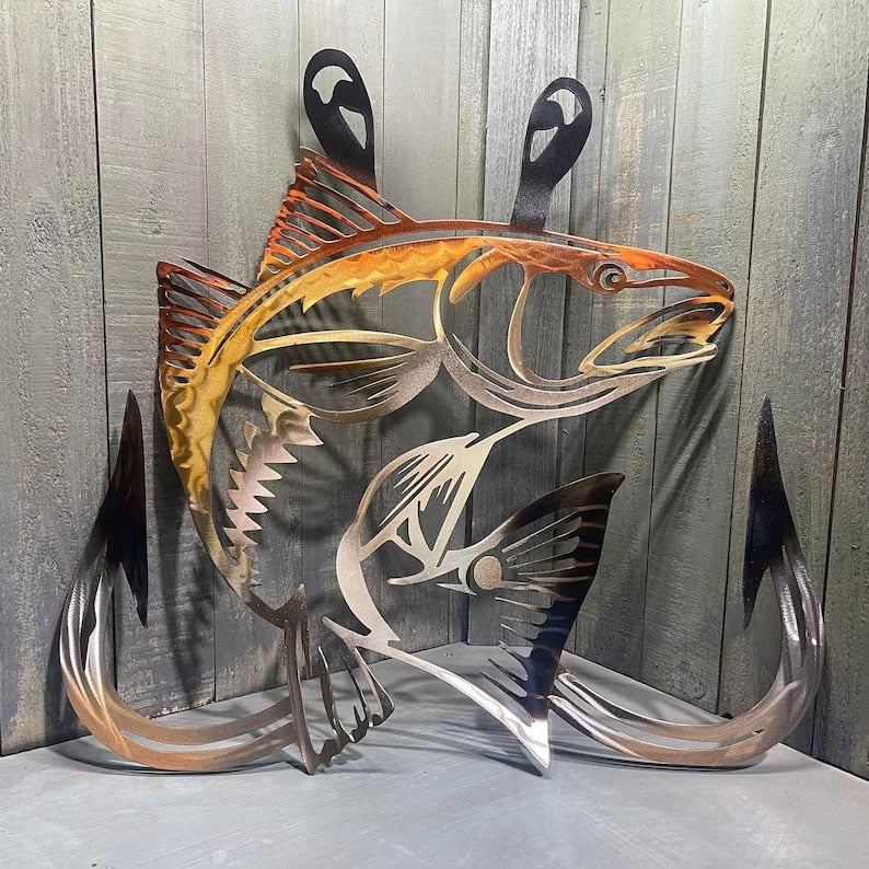 🔥Metal Bass Fish with Hooks Plasma Cut Sign Art