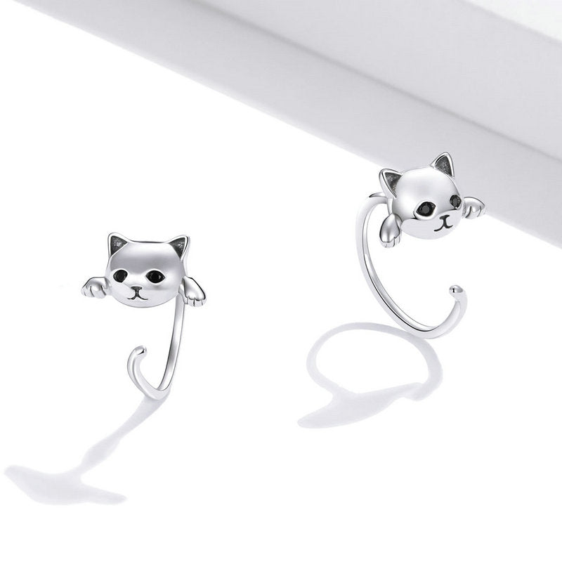 🎁🎁Early Christmas Sale 48% OFF - Black Eye Silver Cat Earrings(BUY 2 & EXTRA 10% OFF)