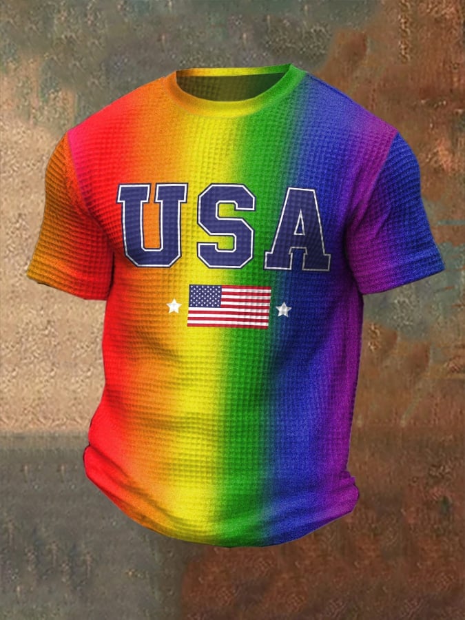 Men's Fashion Casual Rainbow Waffle Gay Independence Day Polo