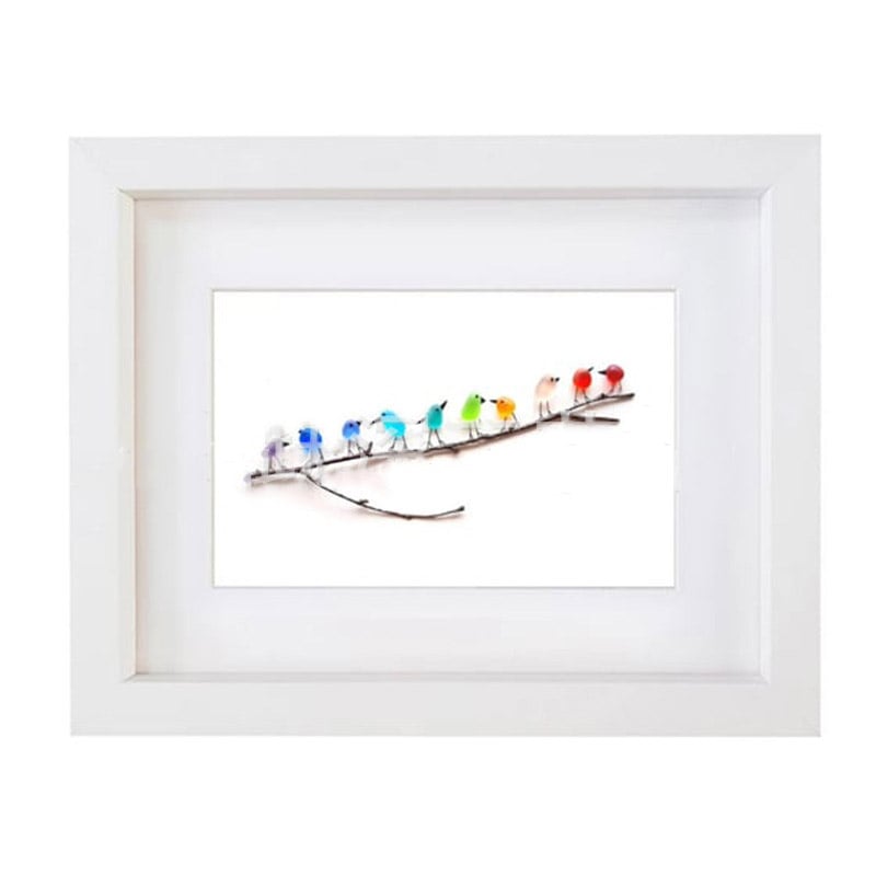 (🔥HOT SALE NOW 49% OFF) - Sea Glass Rainbow Birds - Framed Unique Handmade