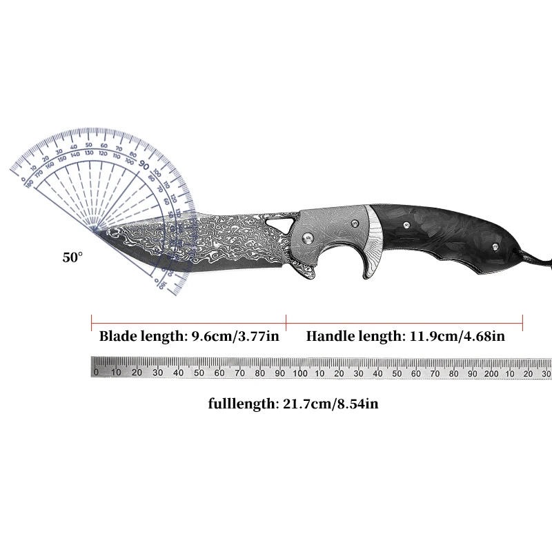 High-quality Damascus steel pocket knife, men's EDC survival folding knife, with sheath, camping, hunting, and fishing knife