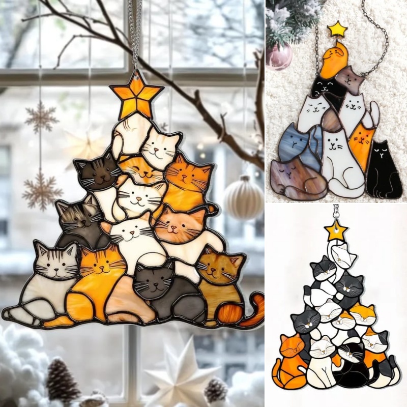 🌲Early Christmas Sale 48% OFF😻Cat Christmas Tree Suncatcher Ornament