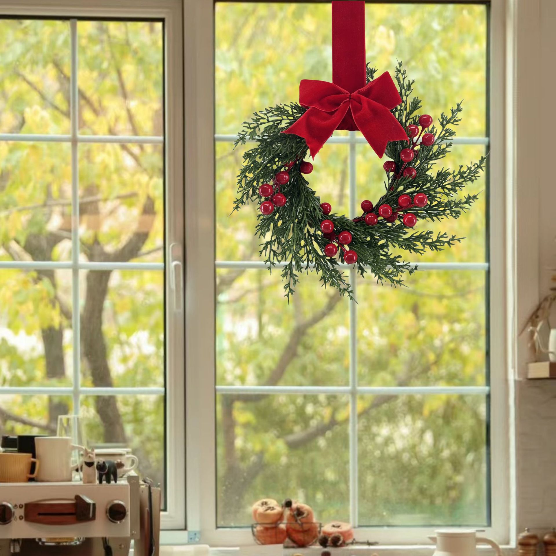 🎄TikTok Christmas Sale -70% OFF✨Christmas Mini Cabinet Wreath with Ribbon Bows